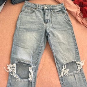 Distressed mom jeans